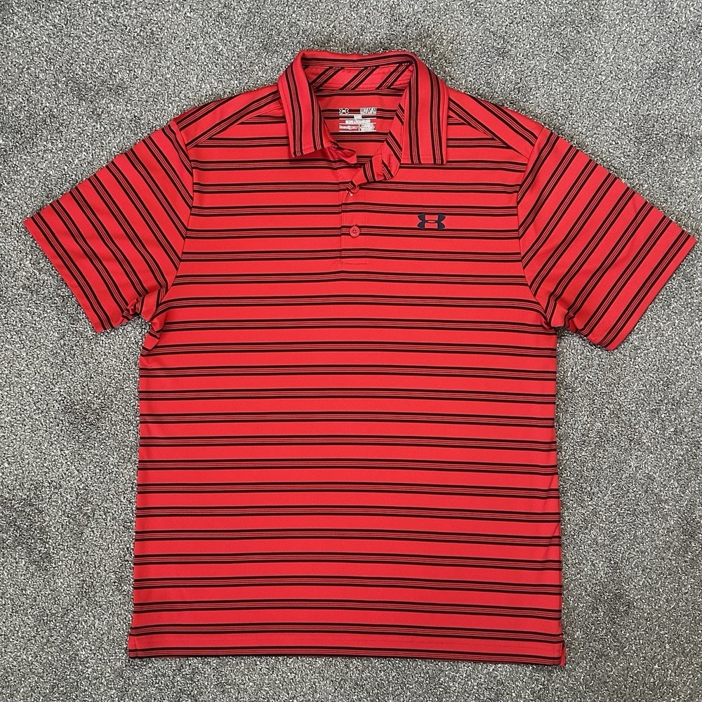 Under Armour Heat Gear ~Men's MED~ Loose Striped Red Black Performance Polo